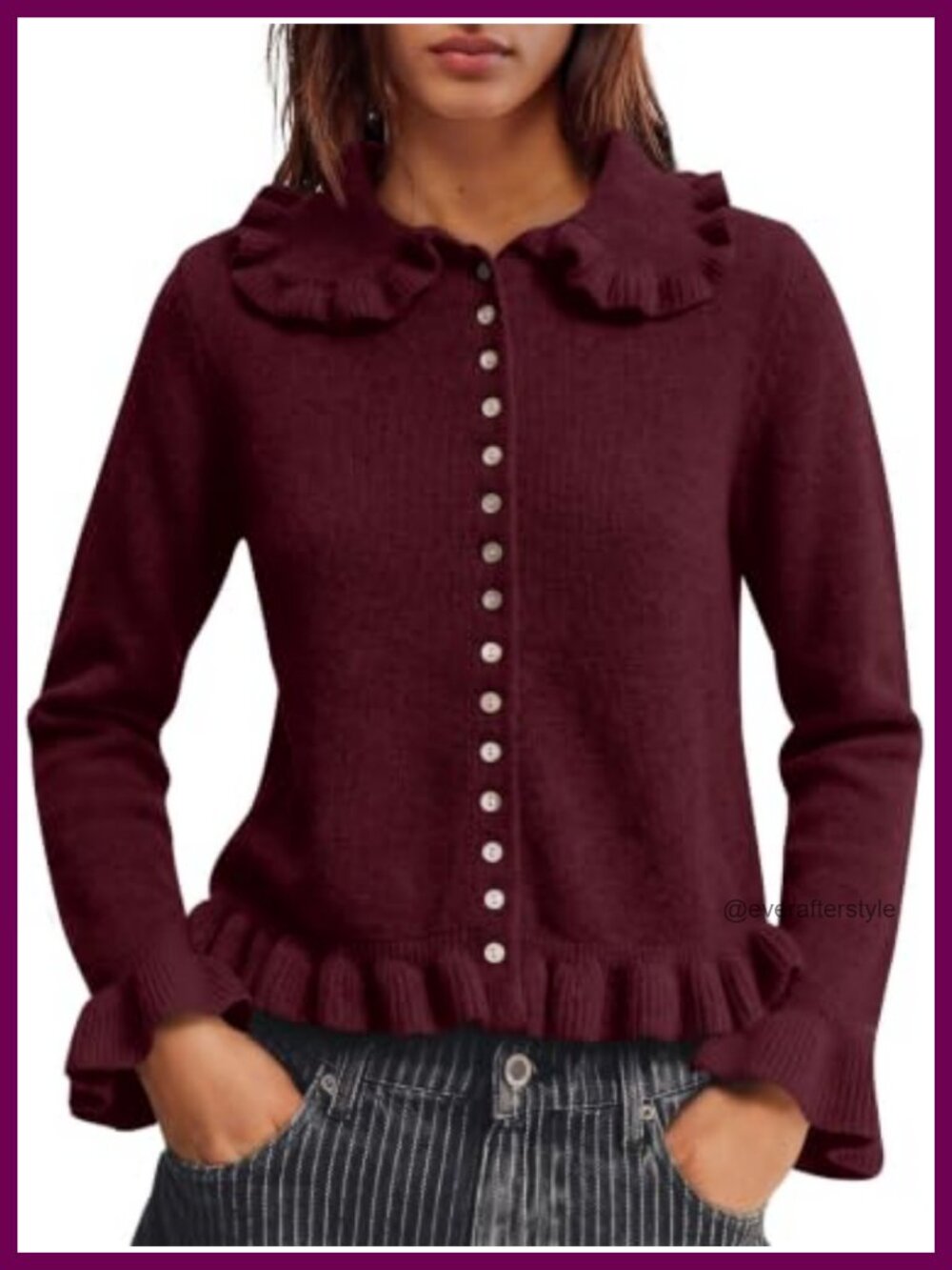 Ruffle Cardigan Sweater Women's Knit Button Down